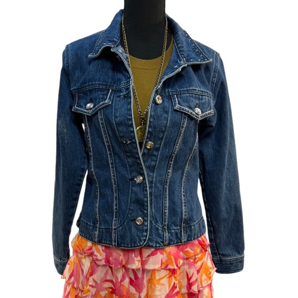 Denim Jean Jacket Cropped with Rhinestones SZ S - Picture 8 of 16